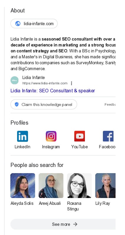 Lidia Infante - SEO expert - Google Knowledge Oanel